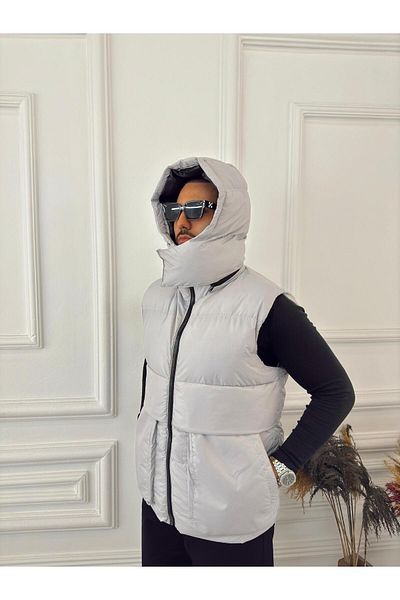 elkumoda Φουσκωτό γιλέκο Φουσκωτό γιλέκο με φερμουάρ Φορητό γιλέκο με κουκούλα