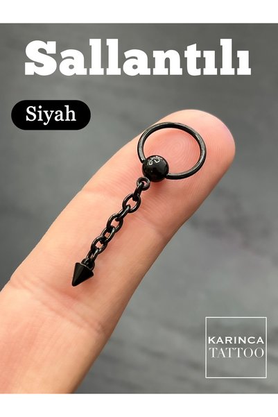 Karınca Piercing Zincir Sallantılı Siyah Spike Piercing Cerrahi Çelik Halka Kulak Nipple Conch Tragus Helix Piercing