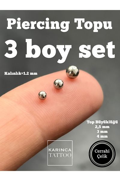 Karınca Piercing 3pcs Each Size Piercing Ball Set for 1.2mm Piercings (Ant Tattoo)