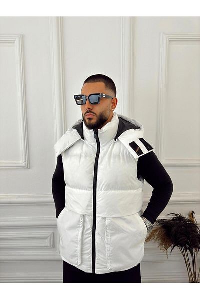 elkumoda Inflatable Vest Zipper Closure Portable Hooded Inflatable Vest