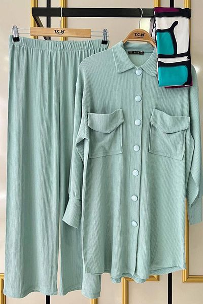 Bold Grup Women's Double Pocket Buttoned Summer Hijab Suit