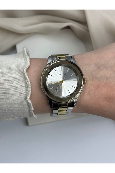 Ferrucci Silver-Gold Design Women Wrist Watch