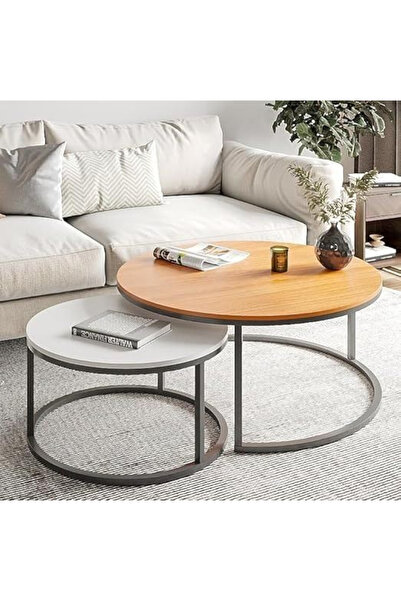 EDMONDA EV AKSESUAR SİTİL 2Lİ ORTA SEHPA YUVARLAK SEHPA