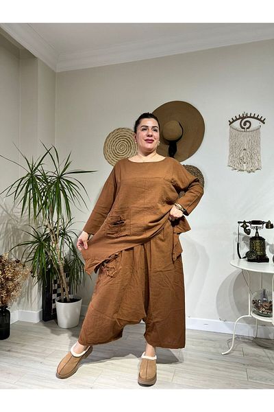 MJORA طقم فضفاض مصنوع من القطن والكتان بنسبة 100%