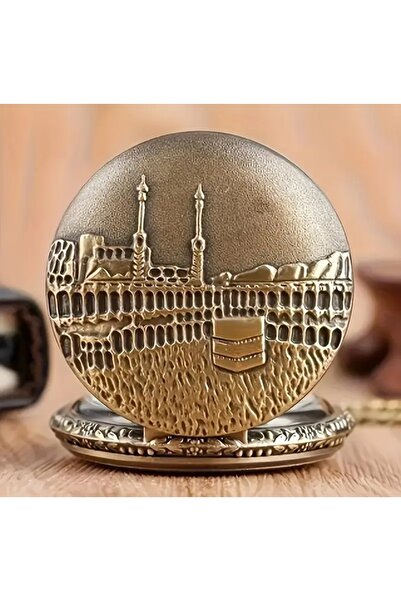 QUARTZ Mekke Kabe Temalı Köstekli Cep Saati Hediyelik Saat