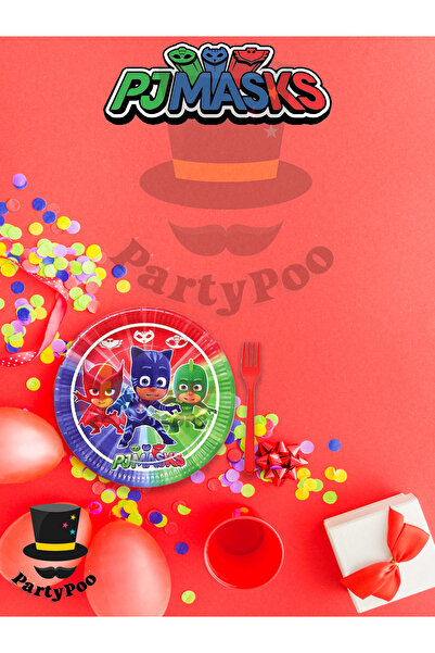 PartyPoo Pijamaskeliler Themed Mini Birthday Set for 16 People | Party Supplies and Decorations