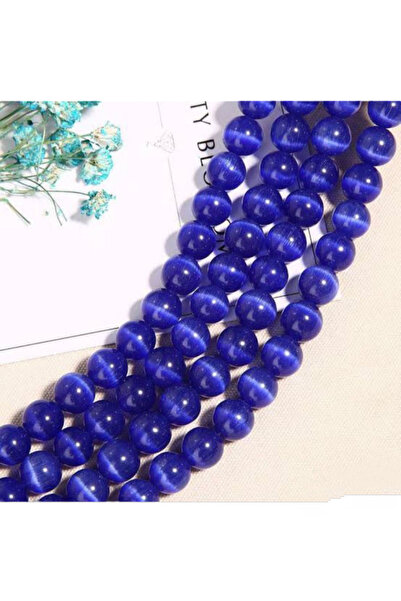 SESİKA HOBİ Γνήσια φυσική πέτρα Α Ποιότητα Navy Blue Cat's Eye 8 mm 1 σειρά Μ...