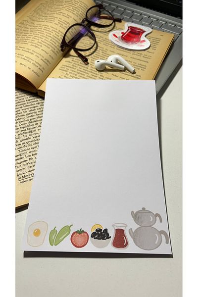 Handeto Kraft Breakfast Themed A5 Notebook with Glue - Check Pluck Notepad and No Line Memo Pad