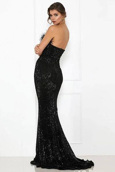 ALFUDO Moda Collection Βραδινό φόρεμα Trend με πούλιες, λεπτομερές βελούδινο μαύρο φόρεμα
