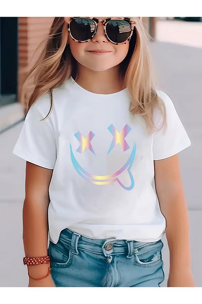uyguntarz Παιδικό Emoji Hologram εμπριμέ βαμβακερό μπλουζάκι