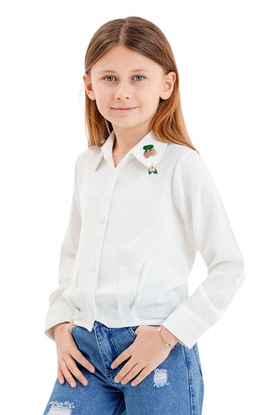 GİYİCEM TEKSTİL Cămașă pentru fetiță cu talie plisată și accesorii pentru guler