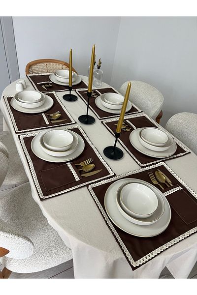 Mirilliahome Американска чиния за сервиране / сервиз от 6 части с дантела и детайли от патешко ленено плато