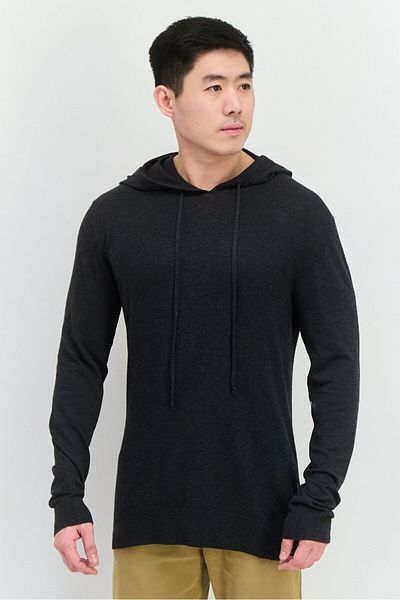 French Connection Men Hooded Long Sleeves Heather Sweater, Charcoal