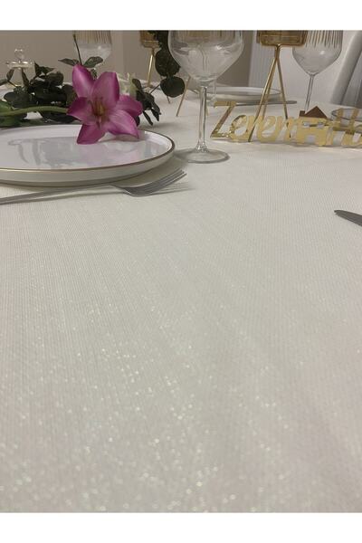 Zeren Home Cream Plastered Table Cloth - Glitter with Lace Detail