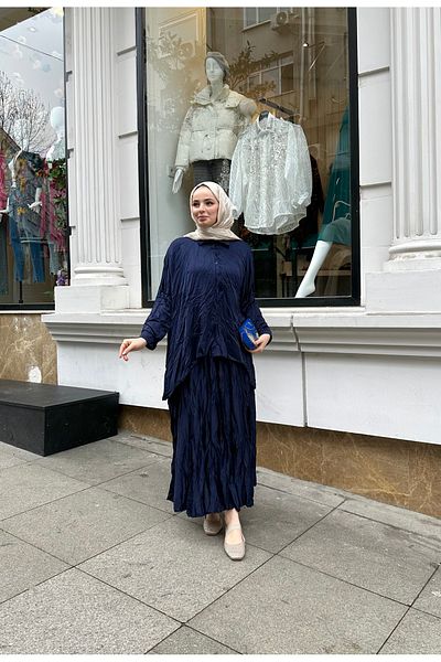 Ranasubaşı Imported Crash Skirt Suit Navy Blue