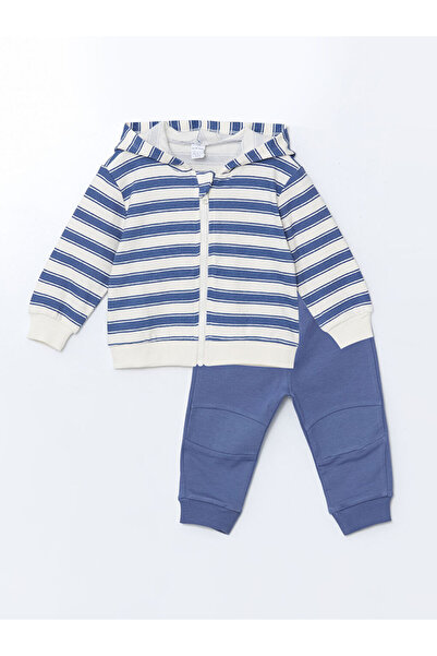 LC Waikiki Ecru Hooded Baby Boy Cardigan and Sweatpants Bottom 2-Piece Set