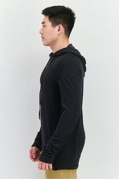 French Connection Men Hooded Long Sleeves Heather Sweater, Charcoal