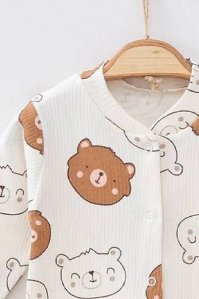 Krazber 100% Cotton |   Corded Kmaş |   Baby Teddy Bear Printed Booties Jumpsuit