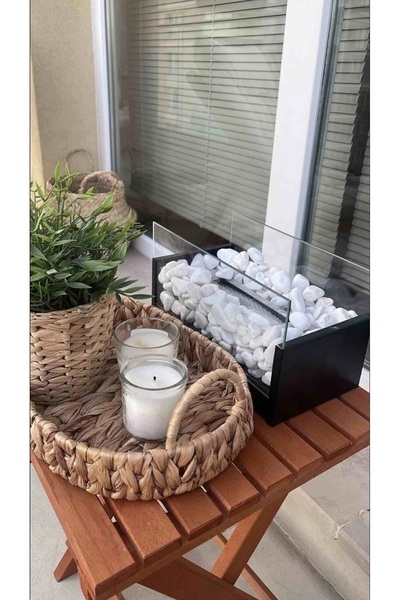 Edlab Masa Üstü Şömine Metal Siyah - Beyaz Taşlı Yakıt