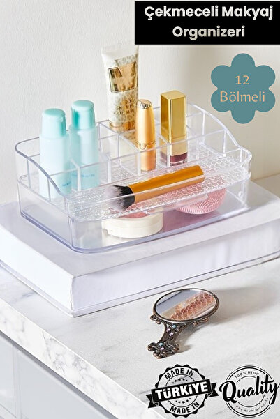 MUF HOME منظم منتجات المكياج ومستحضرات التجميل - منظم بلاستيكي كريستالي مع أدراج