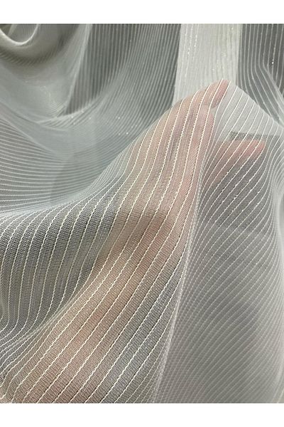 İNCİLİFE 4020 Gold Glitter Striped Modern Ecru Tulle Curtain 1/2,5 Medium Regular Pleated