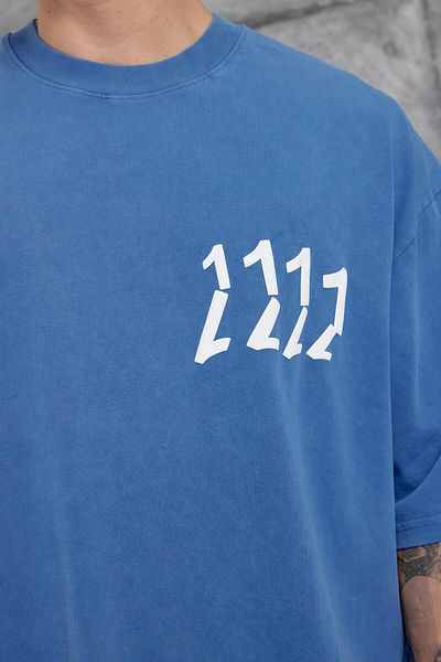 NOMARC Μπλε 1111 Γραμμένο Πλυμένο Oversize T-shirt
