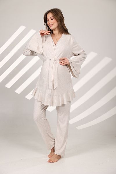 Rimel Homewear طقم بيجامة ميلانج ناعمة الملمس مزدوجة الصدر