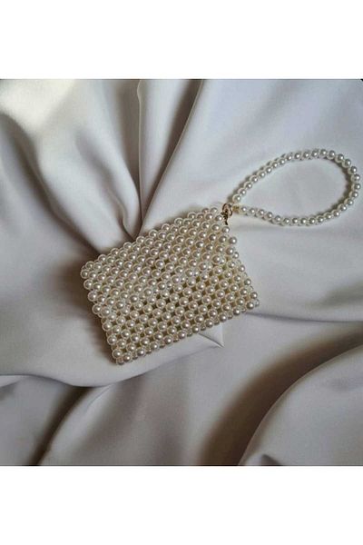 MODA MANANI White Pearl Bead Wallet