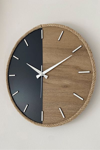 İnfigo Concept Decorative Wooden Rope Black Wall Clock 42 cm - Silva