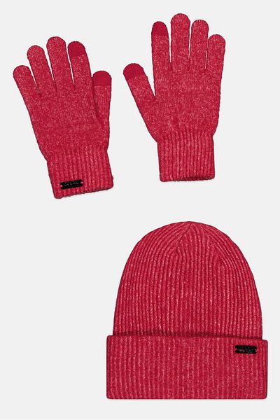 Nicole Miller Women 2 Pieces Brand Logo Touch Screen Gloves And Beanie Set, Sangria