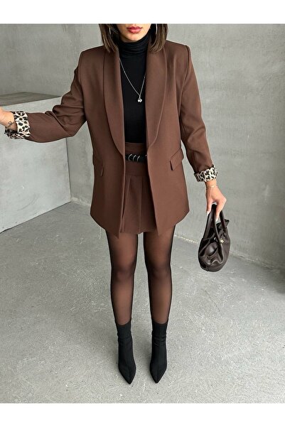 Ekim Store İç Astarlı Leopar Blazer Ceket