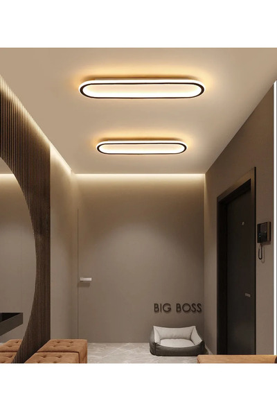 N Naturel Aydınlatma 100cm Ledli Plafonyer Avize / Içe Ve Dışa Işık / 3 Renk Işıklı / Siyah Renk Çerçeve