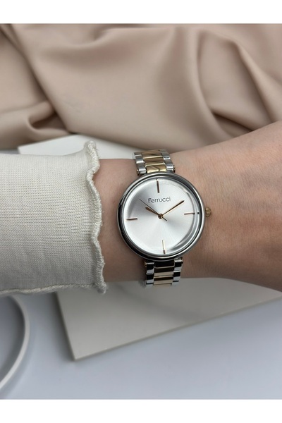 Ferrucci Çift Renk Gümüş-Rose Gold Minimalist Tasarım Ferrucci Kadın Kol Saati