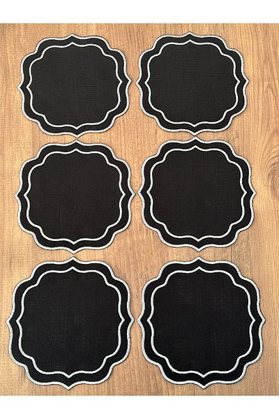 Home Sibelarthome 6-Pack Black, Silver Glitter Detailed Coffee Side Presentation Cocktail Napkins