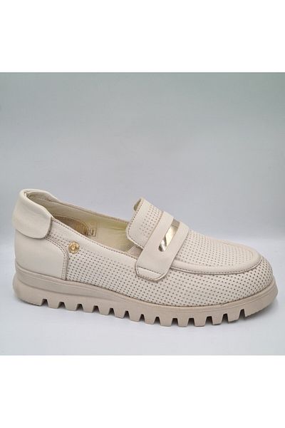Mammamia D25YA-3190 Pantofi de zi cu zi pentru femei, din piele naturală, imprimați în culoarea crem
