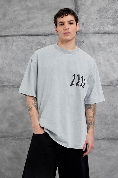 NOMARC Γκρι 1111 Γραμμένο Πλυτό Oversize Tshirt