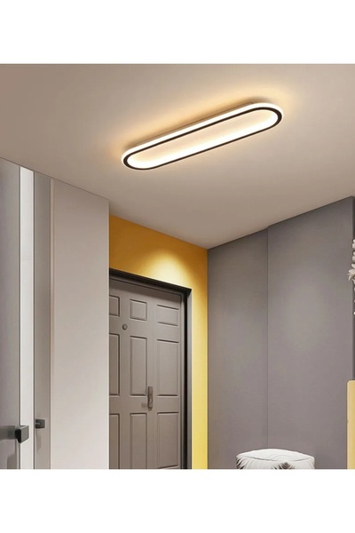 N Naturel Aydınlatma 100cm Ledli Plafonyer Avize / Içe Ve Dışa Işık / 3 Renk Işıklı / Siyah Renk Çerçeve