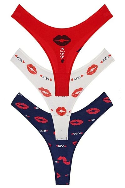 Perita.Life Women'S, Kiss Pattern, Cotton Regular Waist Thong/Set