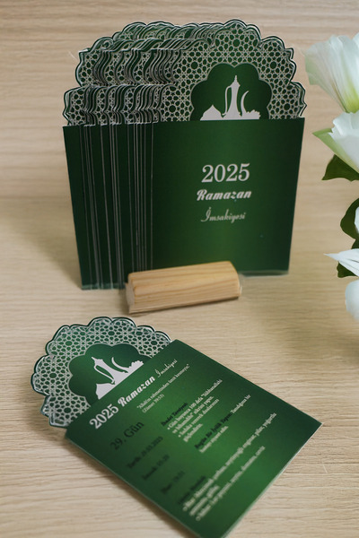YUNUS COPY Yeşil Ramazan Motifli İmsakiye- Ramazan Takvimi - 30 Günlük Ramazan Takvimi Ramazan Süsleri