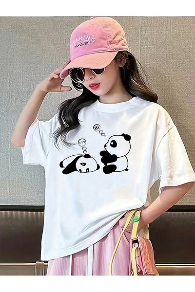 uyguntarz Bedrucktes Baumwoll-T-Shirt mit schlafenden Pandas für Kinder