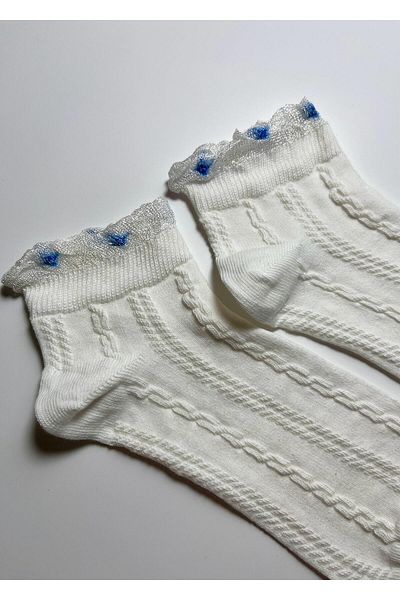 Rumon Knitted Embossed Lace Detailed Cotton Women's Socks