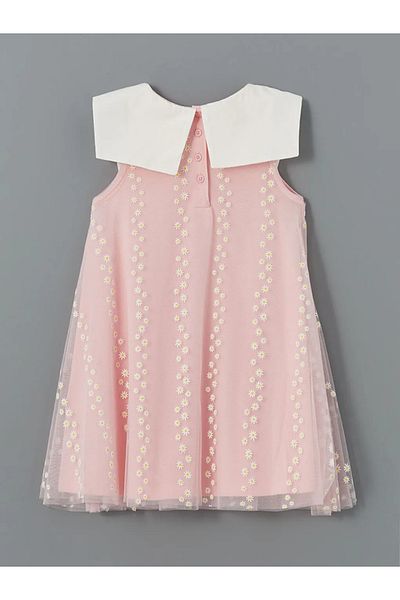 LC Waikiki Lcw Kids Ecru Cherry Printed Tulle Girls' Dress