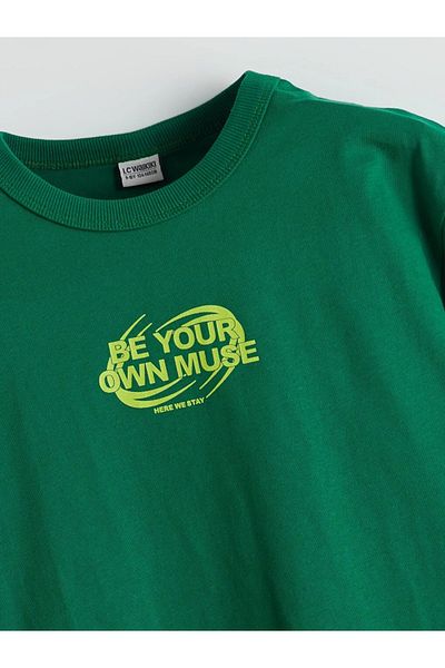 LC Waikiki Παιδικό μπλουζάκι LCW Kids Green Crew Neck για αγόρια