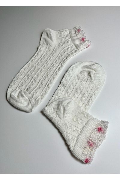 Rumon Knitted Embossed Lace Detailed Cotton Women's Socks
