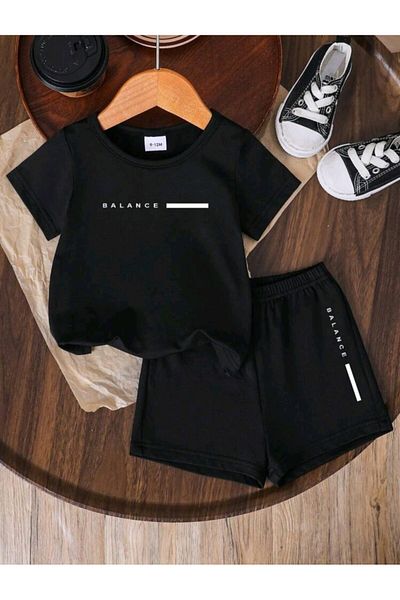 renkli diyar Children's Bottom Top Summer Suit Printed T-Shirt and Shorts