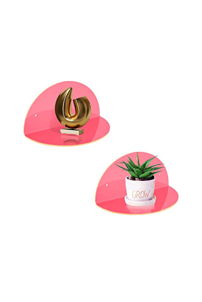 Trend Pleksi Oval 2'li Duvar Raf (Transparan Neon Pembe)