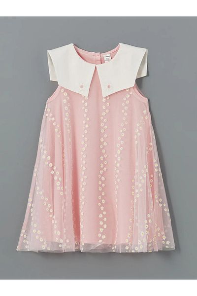 LC Waikiki Lcw Kids Ecru Cherry Printed Tulle Girls' Dress