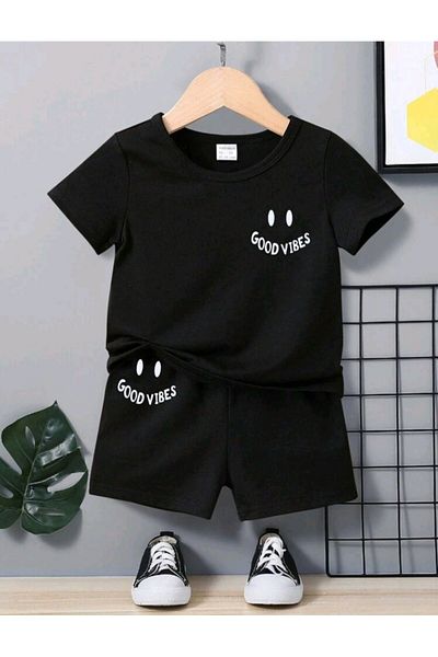 renkli diyar Children's Bottom Top Summer Suit Printed T-Shirt and Shorts