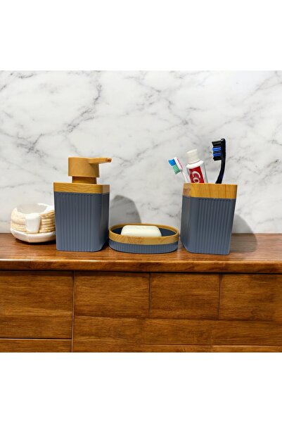 WESPA طقم حمام رمادي مكون من 3 قطع: حامل فرشاة الأسنان والصابون السائل