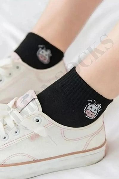 Limon Socks Quality (4 Pairs) Cotton Cow Pattern Short Booties Socks for Women and Children